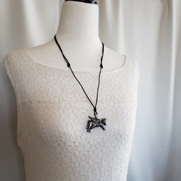 CELTIC SPIRIT Irish pewter Celtic Ox Cow corded necklace. 18" - 36" adjustable - Picture 9 of 10